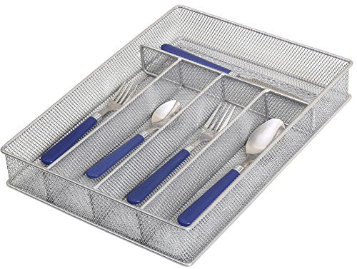 Ybm Home Silver Mesh Cutlery Holder In-drawer Utensil Flatware Organizer/tray size 12-1/2 By 9-1/4 By 2 Inches 1133 (5-compartment)