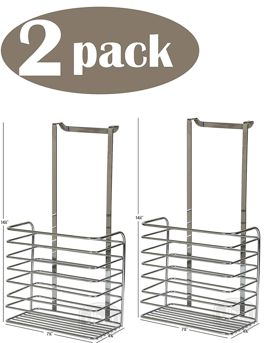 YBM HOME Ybmhome Over The Door Storage Basket Kitchen Cabinet Bathroom Shower Organization Aluminum Foil, Sandwich Bags, Cleaning Supplies Chrome 2217-2 (2)