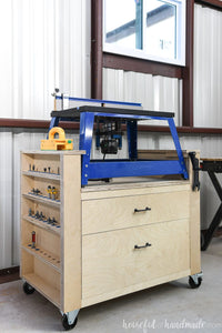 Organize your router and accessories with this bench top router table.