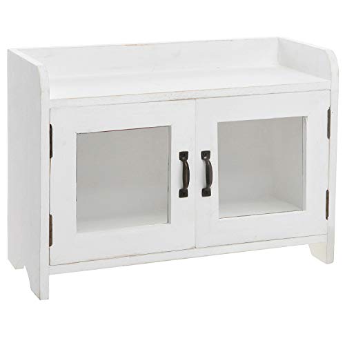 MyGift Antique White Wood Kitchen & Bathroom Countertop Mini Cabinet Organizer