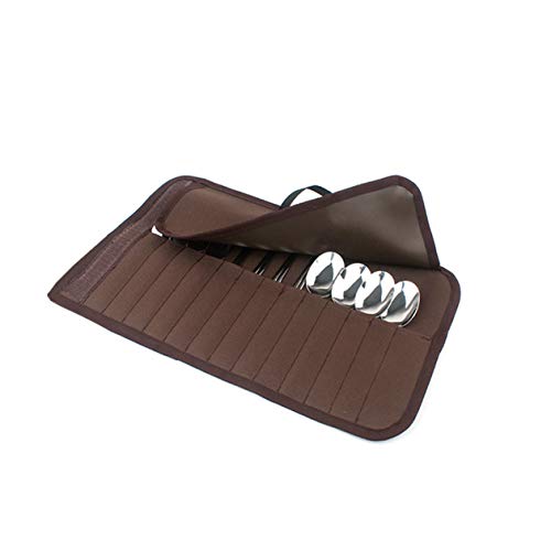 Camping Flatware Roll Knife-Storage-Bag - Slots Cutlery Spoon Fork Chopsticks Knife Holder Organizer 1 Pc (Brown)