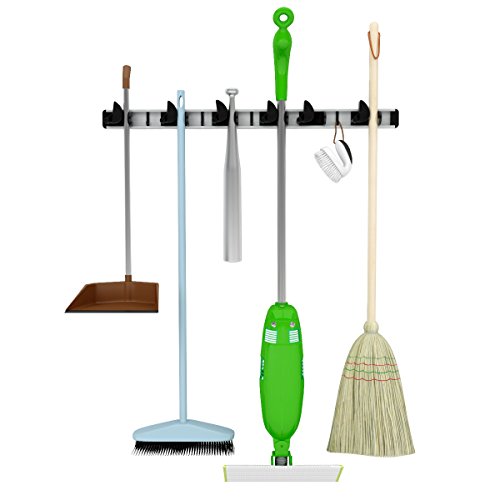 RENEGADE Mop, Broom & Tool Holder- Perfect in Garage Basement- Garden Tool Storage-Laundry Room Organization-Wall Mounted Aluminum Organizer- for Home & Commercial Use