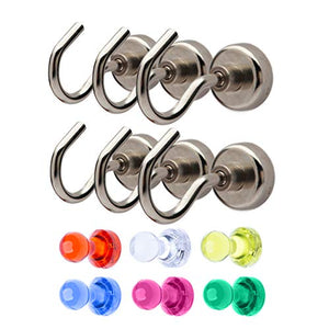 Maskeny [BONUS 4 PACK] XL Super Strong Large Neodymium Magnetic Hook For Storage And Organization Each Heavy Duty Hook Holds 40Lb FREE 4 Buffer Pads - Indoor/Outdoor Multi Purpose Hanging Hooks