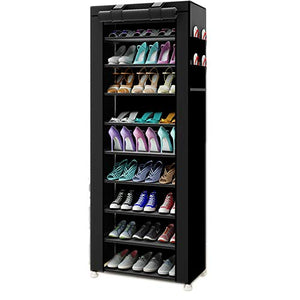 TXT&BAZ 27-Pairs Portable Shoe Rack with Nonwoven Fabric Cover (10-Tiers Black)