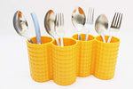 4 Compartments Pen Pencil Desk Organizer Utensils Cutlery Spoon and Fork Holder Caddy Set for Kitchen, Dining - 9 inches (Florescent Orange)