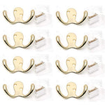 Rannb Set of 8 Gold Double Prong Robe Hook Retro Cloth Hanger Wall Mounted Used in Bedroom, Garden & Kitchen (Gold)