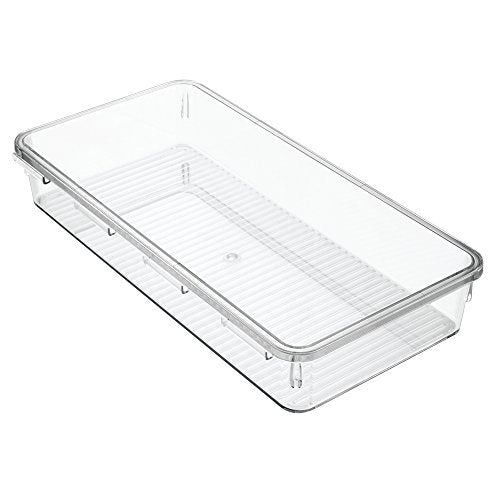 InterDesign Linus Interlocking Drawer Organizer for Kitchen, Office, Bathroom Vanities - Large Wide, Clear