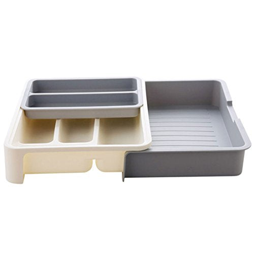 Levoberg Expandable Drawer Organizer Plastic Cutlery Trays Adjustable Kitchen Drawer Divider Office Drawer Organiser Trays