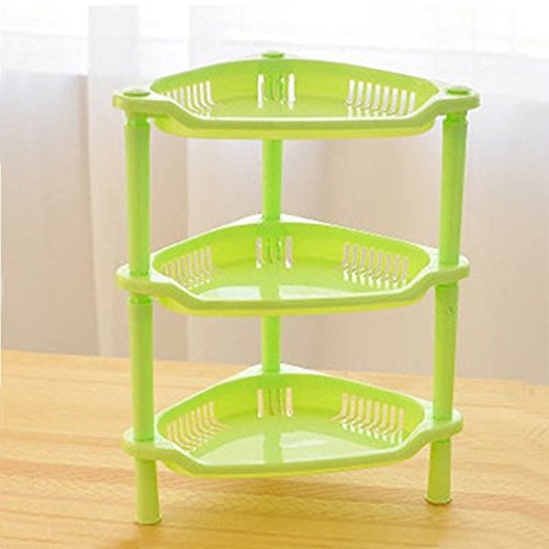 Teanfa 3 Tier Plastic Corner Shelf Organizer Bathroom Kitchen Storage Rack Holder (Green)