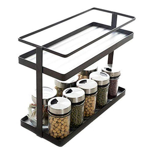 2-Tier Spice Rack Organizer - Kitchen In-cabinet Seasoning Jar Storage Shelf/Bathroom Countertop Stand Racks with Plastic Liner to Support Small Bottles (Deep Bronze)