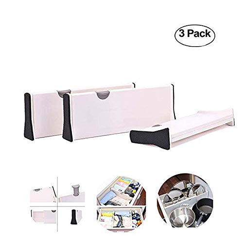 Aolvo Drawer Dividers, Durable Plastic Adjustable Drawer Organizer Desk Bedroom Bathroom Closet Office Kitchen Drawer Storage,White 4inches deep (large 3pack)