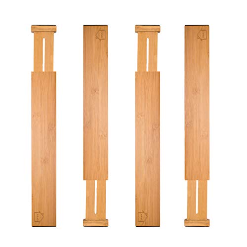 Homebüsi Bamboo Drawer Organizer Adjustable & Expandable Dividers – Set of 4