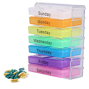 Storage Organizer - 7 Day Weekly Pill Case Medicine Storage Tablet Box Health Care Container Holder Organizer - Shoes Bins Holding Toy Containers Shelves Suction Jewelry Dorm Car