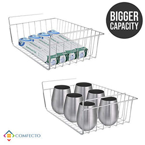 Comfecto Under Shelf Basket, 2 Pack Stainless Steel Wire Rack for Cabinet Thickness Max 1.2 inch, Space Saving Undershelf Cabinet Storage for Shelf Organization Kitchen Counter Pantry Desk Bookshelf