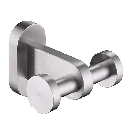 Double Robe Hook, Aomasi SUS304 Stainless Steel Dual Towel Coat Hook, Modern Utility Home storage Holder, Cloth Hanger for Bathroom Toilet Kitchen, Wall Mount, Brushed Nickel