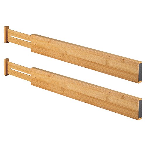 InterDesign Formbu Adjustable Bamboo Drawer Organizers and Dividers for Kitchen, Dresser, Bathroom, Desk, Bedroom – 4 Packs of 2, Natural