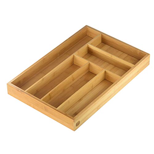 YBM HOME Bamboo Cutlery and Knives Tool Tray with 6 Compartments, Perfect Kitchen Drawer Organizer for Silverware, 341