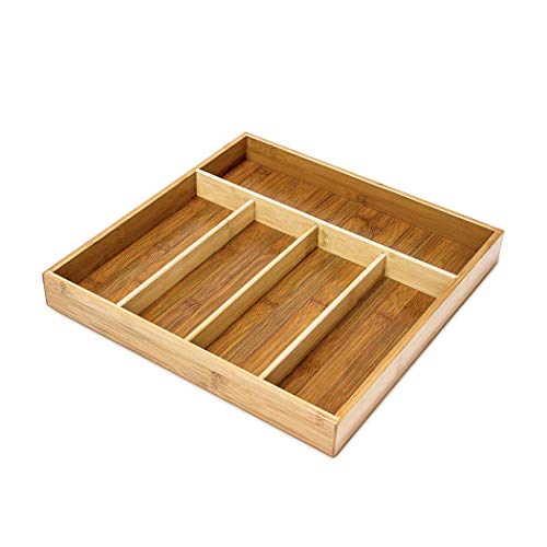 Relaxdays Bamboo Kitchen Drawer Insert Organiser for Cutlery, Silverware Drawer with 5 Compartments, Utensil Organizer, 34 cm