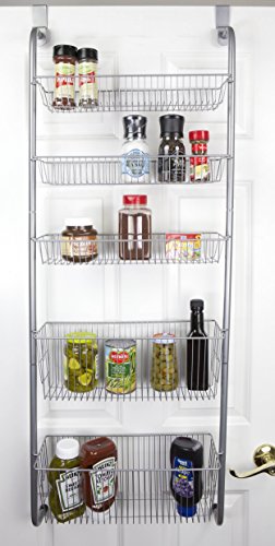 Home Basics Over the Door Pantry Spice and Jar Rack Organizer 5-Tier Storage for Multipurpose Use For Kitchen Cabinets, Bedrooms and Playrooms