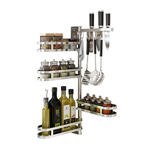 Rotating Spice-Rack Shelf Kitchen Corner-Organizer (4 Tiers with utensil hooks)