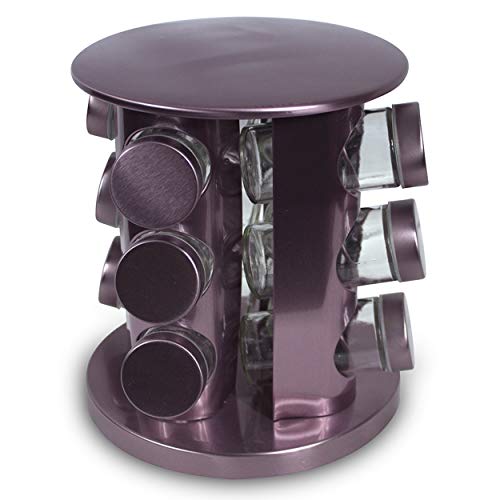 Rotating Kitchen Spice Rack Carousel 12 Jar Organizer for a Clutter Free Counter Top Lavender - Grand Sierra Designs