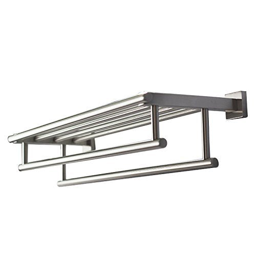 Premium Modern Double Hanging Quadruple Towel Bar Rack w/Square Base (24 Inches)- Brushed Finish, Stainless Steel, Water and Rust Proof, Top of the line rack and shelf