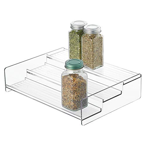 iDesign Linus Plastic Stadium Spice Rack, 3-Tier Organizer for Kitchen Pantry, Cabinet, Countertops, Shelf, 8.12" x 10.62" x 2.62", Clear