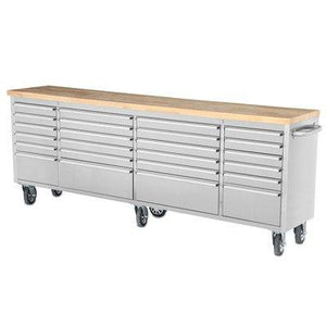 96" 24 Drawer Wide Stainless Steel Anti-Fingerprint Tool Chest with Work Station