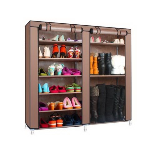 WAJJ Shoe Rack with Cover Closet Shoe Storage Cabinet Organizer Double Rows 9 Lattices Combination Style Light Coffee