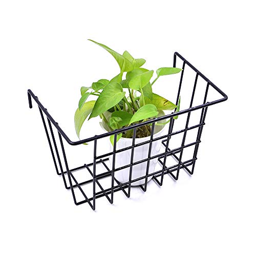 ACELIST Metal Wire Hanging Basket, Multifunctional Creative Mesh Wall Grid Holder Storage Organizer Plant Holder Shelf Flower Pots Black Coated