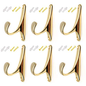 Rannb Gold Vintage Wall Mounted Single Hook Robe Hooks Hat Hook Coat Hooks Cloth Hanger - Pack of 6