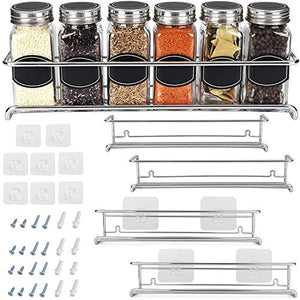 Spice Rack Organizer for Cabinet, Door Mount, or Wall Mounted - Set of 4 Chrome Tiered Hanging Shelf for Spice Jars - Storage in Cupboard, Kitchen or Pantry - Display bottles on shelves, in cabinets