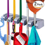 Mop and Broom Holder Wall Mount, Utility Storage Hooks Multi-Used in Kitchen, Garage, Outdoor Yard By W.O.B (Pack of 2)