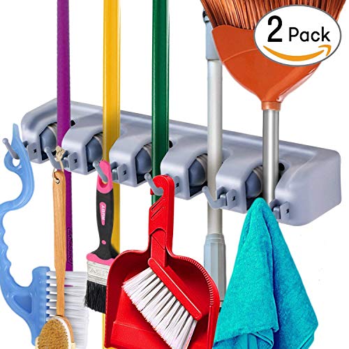 Mop and Broom Holder Wall Mount, W.O.B Utility Storage Hooks Multi-Used in Kitchen, Garage, Outdoor Yard (Pack of 2)