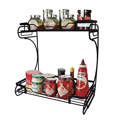 FORNY Dual Tier Kitchen Counter-top Spice Storage Rack Bathroom Organizer(Black)