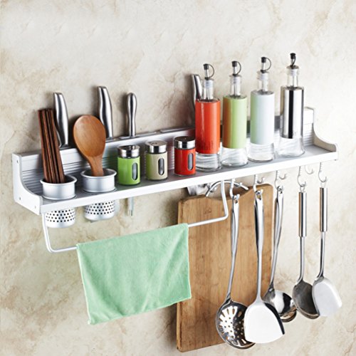 Creative Home Wall Mounted Kitchen Spice Rack w/Utensil/Pot/Pan Hanger Hooks, Silverware Caddy, Knife Slots (60cm-2 cups)