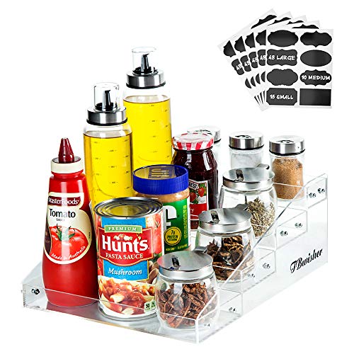 TBwisher Acrylic Spice Rack Organizer - 4 Tiers Kitchen Seasoning Shelf Stand Holder ? 40 pieces Storage Stickers Labels for Spice Jars (Acrylic)