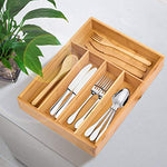 Bamboo Wooden Cutlery Drawer Organizer with 5 compartments,Durable Utensil Tray Flatware Drawer Divers