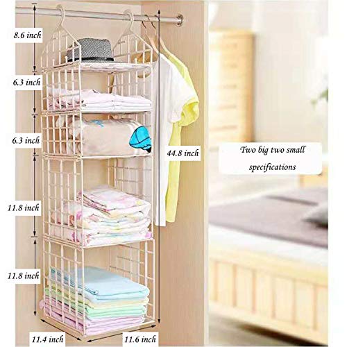 LINGYAN Folding Wardrobe Storage Rack,Dormitory Hanging Storage Rack,Tissue Light Hanger Multi-Layer Shelf,Clothing Organization Rack (Milky, Two Big Two Small)