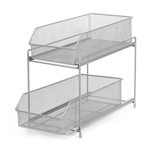 NEX 2 Tier Sliding Basket Organizer Drawer Organizer (Silver)