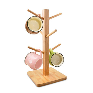 cuteadoy Mug Rack Tree, Removable Bamboo Mug Stand, Storage Coffee Tea Cup Organizer Hanger Holder with 6 Hooks …