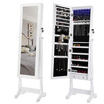 SONGMICS 6 LEDs Jewelry Cabinet Lockable Standing Mirrored Jewelry Armoire Organizer 2 Drawers White UJJC94W