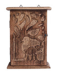 Handmade Wooden Key Holder Cabinet Storage Box with Elephant and Tree Designs