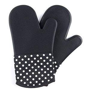 ZingLife Silicone Oven Mitts- 1 Pair- Heat Resistant to 572°F, Recycled Cotton Infill,Non-Slip Oven Gloves for BBQ and Kitchen, Machine Washable Pot Holders Mitts (Black)
