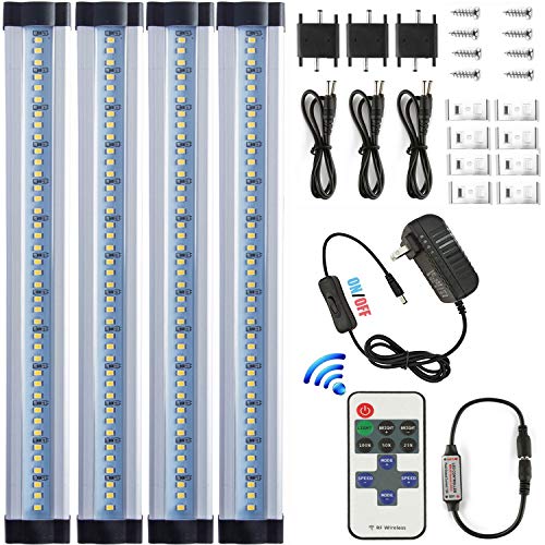 LXG 12in Dimmable LED Under Cabinet Lighting, 12W 5000K Daylight 1000LM, Clear Cover Led Strips,11key Remote Control ,4 Pack