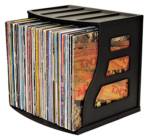Vinyl Record Storage Holder, Office Desktop Organizer Stand, Stackable LP Album Crate Scrapbooking 12x12 Paper Rack Ring Binder Lever Arch Shelf Cube Holds Over 50 Albums Vertical Bookshelf Filing Box