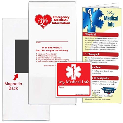 StoreSMART - Vial/File of Life Medical Info Pocket - Magnetic Back - Single Pack - for Refrigerator, Locker, Filing cabinets - VHTSM