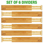 Bamboo Drawer Dividers (Set of 6) - Kitchen Drawer Organizers - Spring Adjustable, Expandable & Stackable Deep Drawers Organizer - Best for Kitchen Utensils, Silverware, Desk, Clothes Dresser Divider