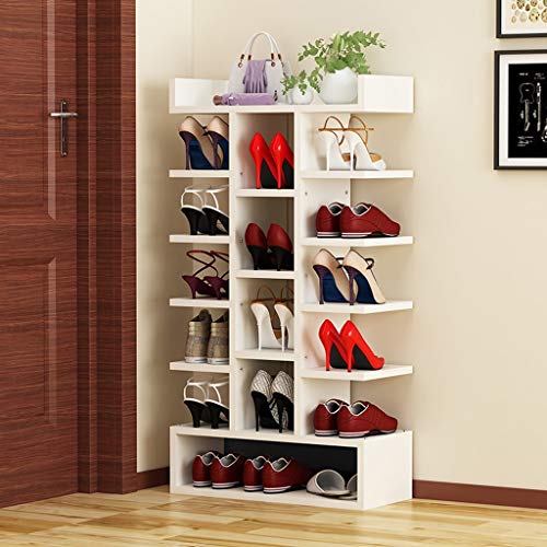 LOJE Wooden Shoe Rack, Coat Rack Household Storage Rack Dustproof Multi-Function Detachable Multilayer (Color : White)