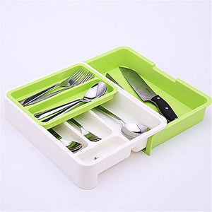 Stock Show Expandable/Stackable/Movable/Adjustable Plastic Cutlery Tray Kitchen Utensil Drawer Organizer Tableware Holder Silverware Store(Green)